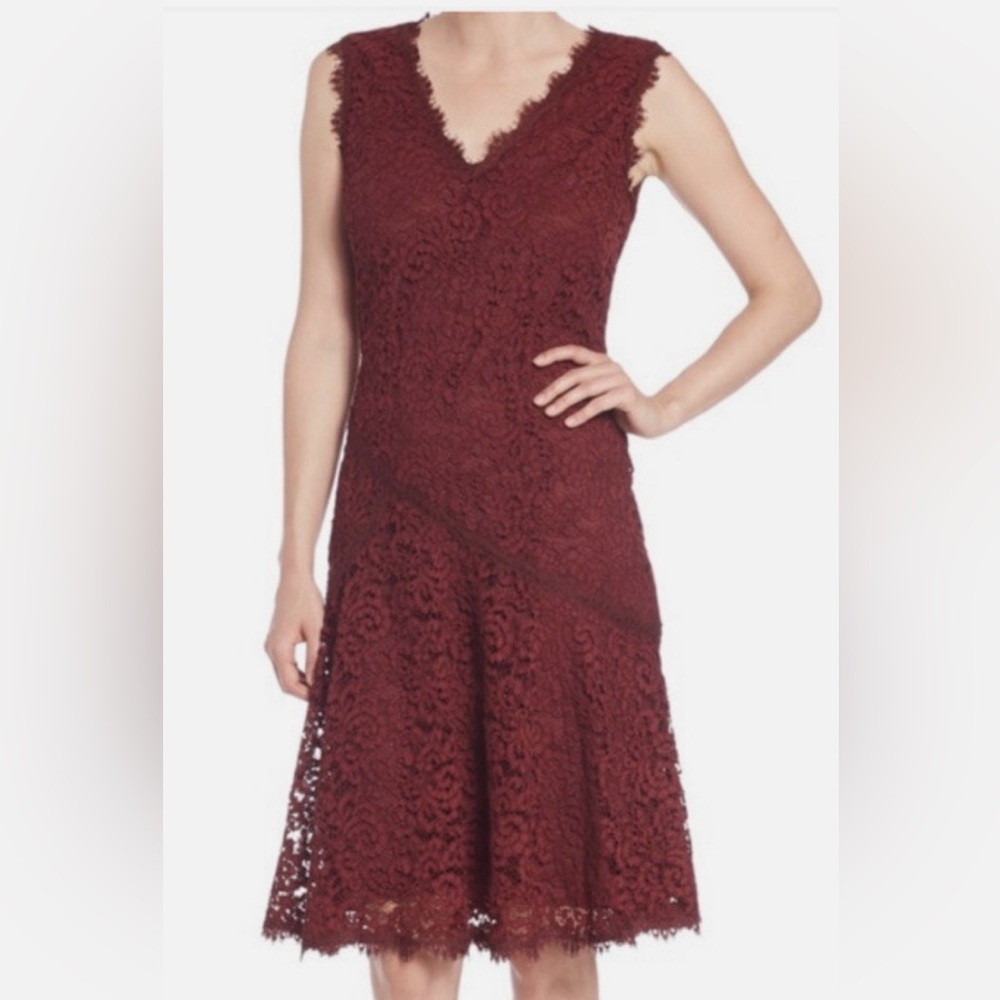 Tory Burch Burgundy Lace Midi Dress - Picture 2 of 5